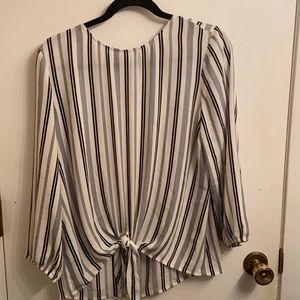 Loft black and white stripe with tie front blouse